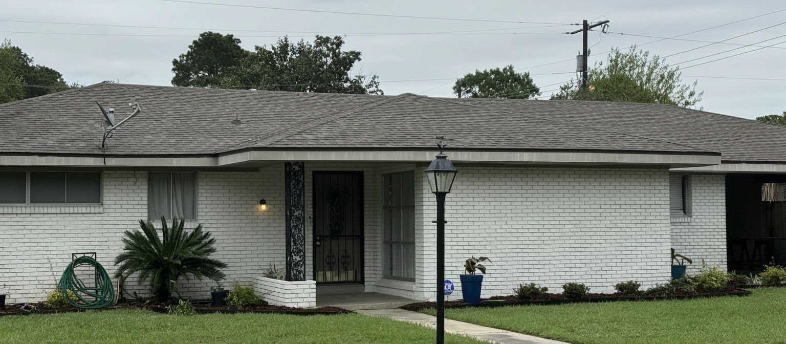 Front exterior of furnished 2-bedroom + office house at 214 Sunny Lane, Lafayette, LA